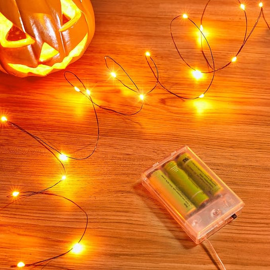 Minetom Halloween Fairy Lights, 33Ft 100 LED Battery Operated Fairy Lights, Waterproof Copper Wire Mason Jar Lights for Home Party Ghost Haunted House Indoor Outdoor Halloween Decorations, Orange
