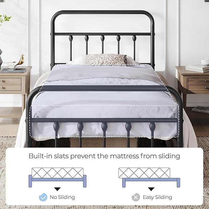 Yaheetech Classic Metal Platform Bed Frame Mattress Foundation with Victorian Style Iron-Art Headboard/Footboard/Under Bed Storage/No Box Spring Needed/Twin XL Size Black