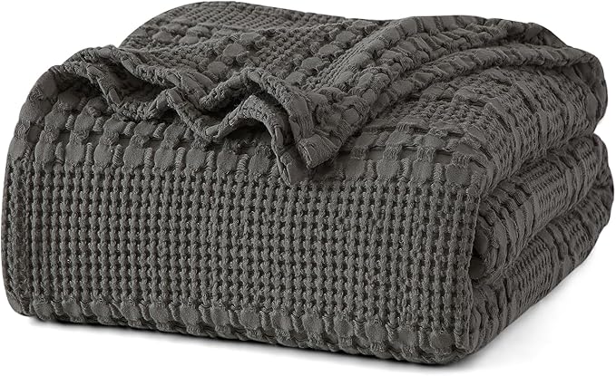 PHF 100% Cotton Waffle Weave Blanket King Size for Bed, Soft Lightweight & Breathable, All-Season Comfort, Luxury Aesthetic Woven Bedding for Home Decor, 108"x90", Charcoal Grey