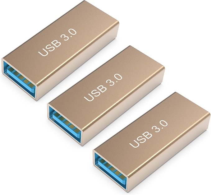 3Pack Female to Female USB Adapter, High Speed USB 3.0 Extension Connector, Suitable for Connecting Two USB Male Ends Cable, Gold