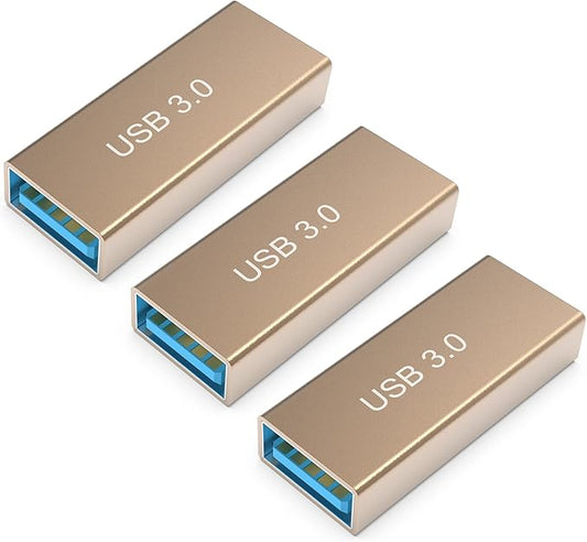 3Pack Female to Female USB Adapter, High Speed USB 3.0 Extension Connector, Suitable for Connecting Two USB Male Ends Cable, Gold
