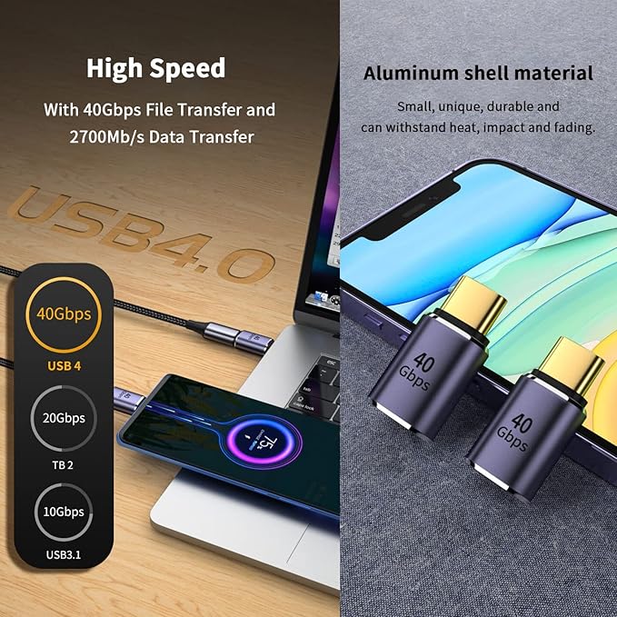 Poyiccot USB C Extender Adapter 2-Pack, 8K@60Hz & 40Gbps Data USB C Male to Female Extension Adapter, 100W Charging Type C Extender Thunderbolt 4 Connector for iPhone, MacBook Pro