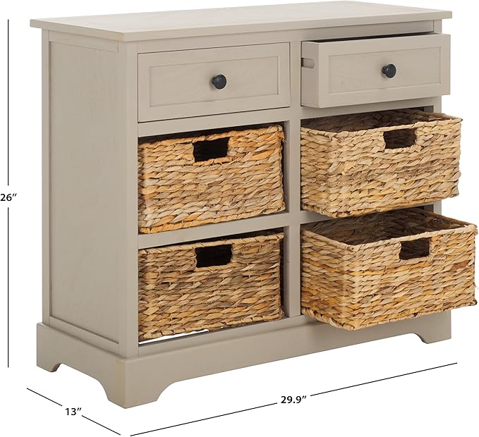 SAFAVIEH Home Collection Herman Vintage Grey 6-Drawer Wicker Basket Storage Unit, Fully Assembled (AMH5702A)
