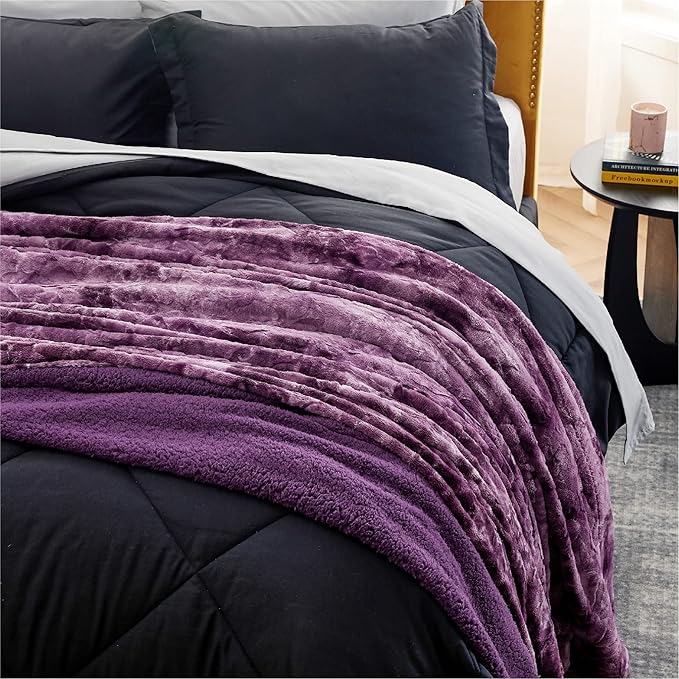 Bedsure GentleSoft Sherpa Fluffy Blanket King Size for Bed - Fleece Warm and Cozy for Women Gift, Plush & Fuzzy Faux Fur Christmas Blanket for Couch, Sofa Decor, Tie Dye Design, Purple, 108x90 Inches