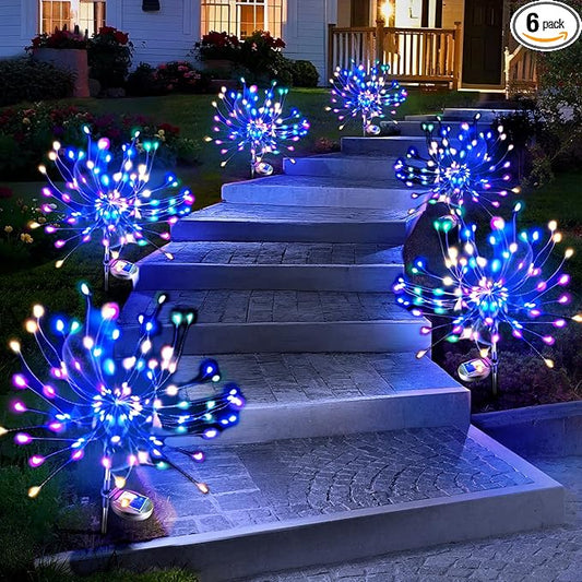 Anordsem Solar Lights Outdoor Waterproof: Garden Light Solar Powered for Yard Outside - Fireworks Lamp Colorful Lighting Path Decor 6 Pack - LED Sparkler DIY Decorating Gifts for Women Mom Wife