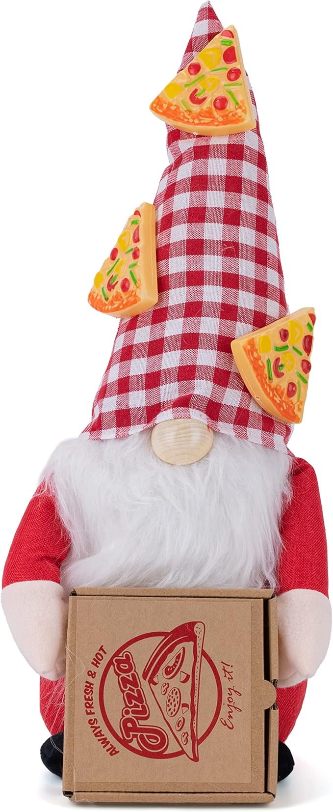 Cute Gnome Eating Pizza - Farmhouse Style Stuffed Plush Shelf Figurine - Pizza Decorations Indoor Gnome Decor - Gnomes Decorations for Home & Office - Pizza Gifts for Pizza Lovers (Pizza Gnome 2)