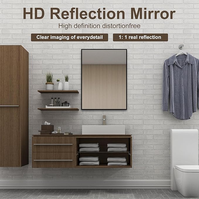 24" x 32" Black Metal Framed Bathroom Mirror - Rounded Rectangle Matte Black Vanity Mirror, Anti-Rust Tempered Glass, Farmhouse Style Wall Mirror, Horizontal/Vertical Hanging