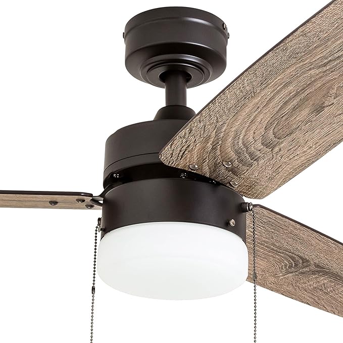 Prominence Home Reston, 42 Inch Modern Farmhouse LED Ceiling Fan with Light, Pull Chain, Dual Mounting Options, Dual Finish Blades, Reversible Motor - 51015-01 (Bronze)
