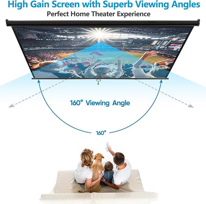 120 Inch Projection Screen Outdoor Indoor 1:1 HD Foldable Manual Pull Down Projector Screen for Movie Home Backyard Theater Cinema Office Video Game, Black