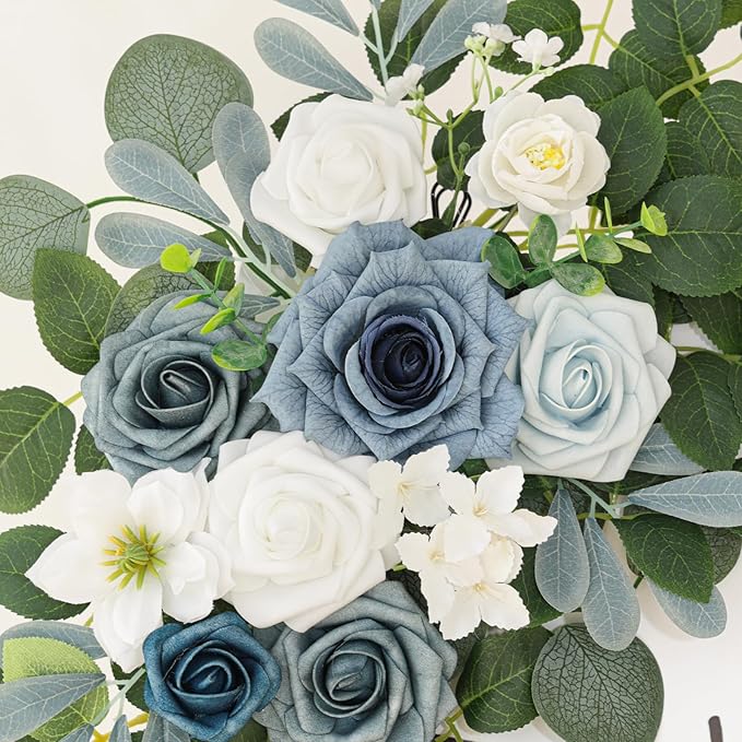 Artificial Flowers Decorations Pack of 2,Centerpieces for Wedding Reception Backdrop Decoration, Floral Decor Wall Home Entryway OutdoorDecorations (Serene Dusty Blue)
