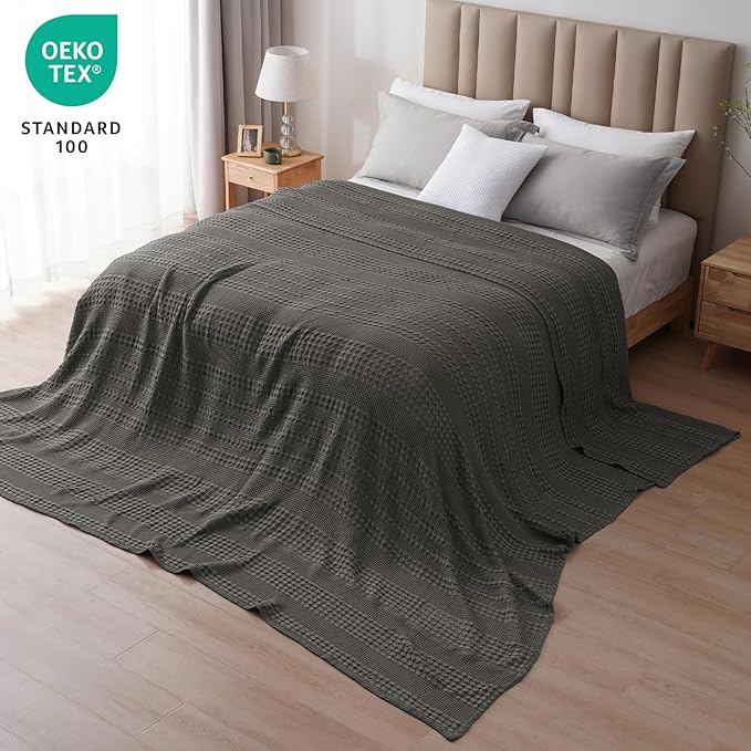 PHF 100% Cotton Waffle Blanket Oversized King 120"x120", Lightweight Breathable Extra Large 10'x10' Blankets for Bed, Giant Big Luxury Aesthetic Woven Bedding for Home Decor, Charcoal Grey