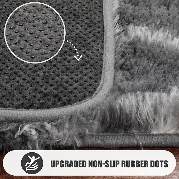 ONASAR 5x7 Area Rugs for Living Room Bedroom, Washable Fluffy Grey and White Faux Fur Bedside Rug, Geometric Boho Soft Plush Shaggy Floor Carpet Mat for Nursery Kids Girls Teen Dorm Home Decor