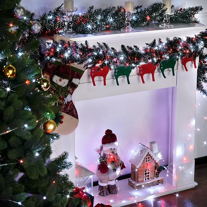 JMEXSUSS 2 Pack Red and White Fairy Lights Battery Operated, Total 200LED 66ft Red and White Christmas Lights with Remote, 8 Modes Battery Powered Twinkle Lights for Bedroom Christmas Tree Decor