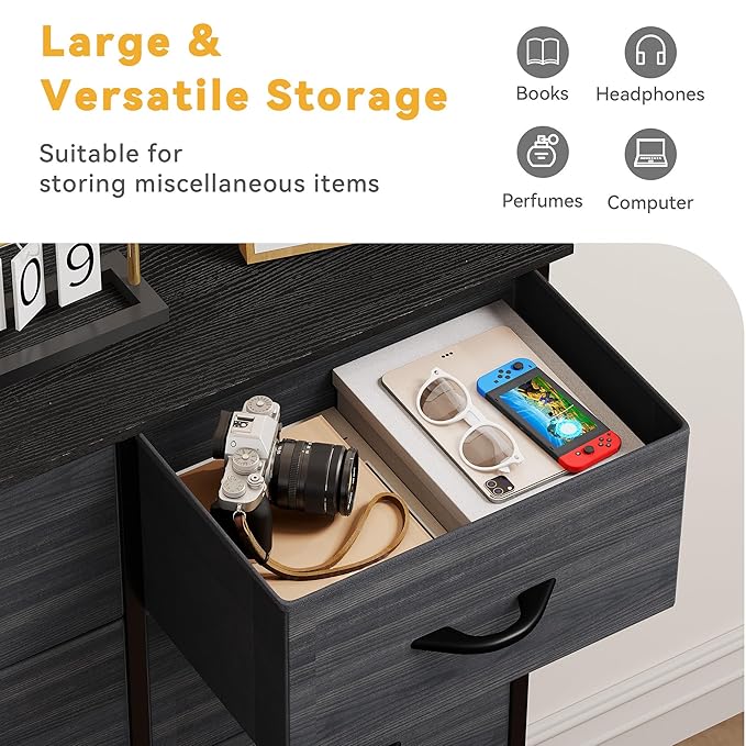 DWVO Dresser with 8 Drawers - Fabric Storage Tower, Organizer Unit for Bedroom, Hallway, Closets - Sturdy Steel Frame, Wooden Top & Easy Pull Fabric Bins