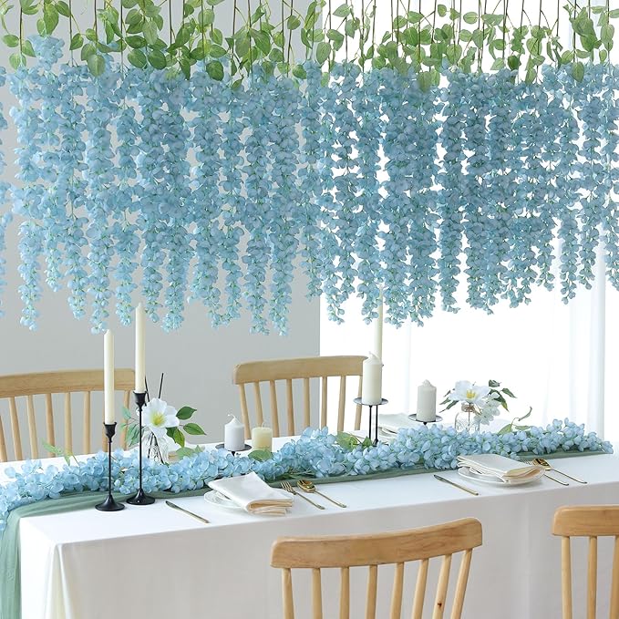 mizii 6Pcs Grey Wisteria Hanging Flowers 48" Silk Wisteria Artificial Flowers Garland Vines Fake Hanging Flowers Decoration for Wedding Flower Wall Backdrop Centerpieces Party Room Decor (Grey)