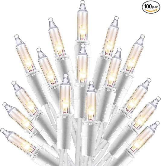 Holiday Essence Clear Warm White Christmas String Lights 20 Ft White Wire 100 Christmas Decorative Lights Set Static and Flashing for Indoor Outdoor Use Tree Decor UL Listed