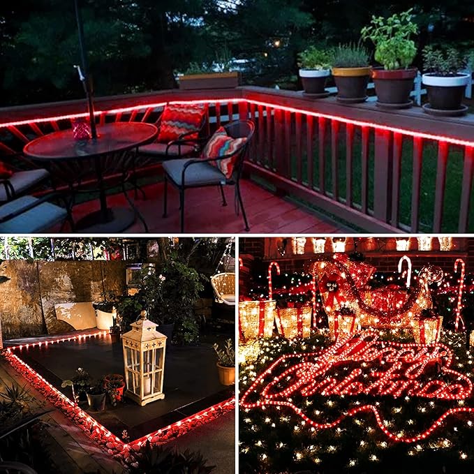 JMEXSUSS 2 Pack Red Christmas Lights Battery Operated Rope Lights Outdoor Waterproof Total 200LED 8 Modes Battery Powered String Lights with Remote for Patio Tree Garden Christmas Decor