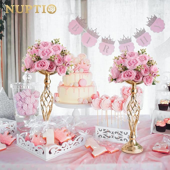 2 Pcs Versatile Metal Flower Arrangement & Candle Holder Stand Set for Wedding Party Dinner Centerpiece Event Restaurant Hotel Decoration (Gold, 2 x S)