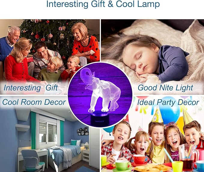 3D Elephant Decor Lamp Gift with Remote, 7 Color Changing Night Light Birthday Toys for Kids Girls Boys