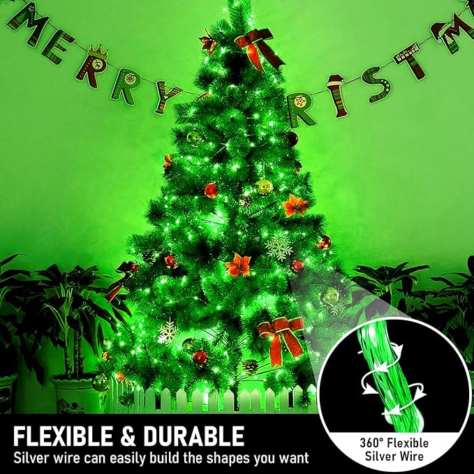 JMEXSUSS 8 Pack 50 LED Green Christmas Fairy Lights Battery Operated - Green Twinkle Lights for Christmas Tree Party Garden Patio Decorations