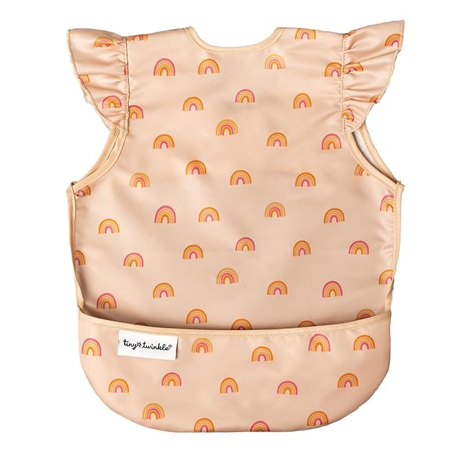 Tiny Twinkle Mess Proof Baby Bib - Waterproof & Lightweight Baby-Led Weaning Apron | 100% Recycled Polyester, Easy Clean & Machine Washable (Boho Rainbow, Large 2-4 Years)