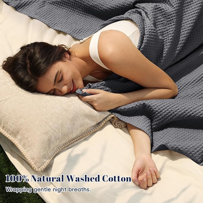 PHF 100% Cotton Waffle Weave Blanket Twin Size for Bed,Snag Proof Lightweight Breathable Moisture-Wicking Throw for Couch,Great for Layering in Cold Weather,Machine Washable,Home Decor Gift-Charcoal
