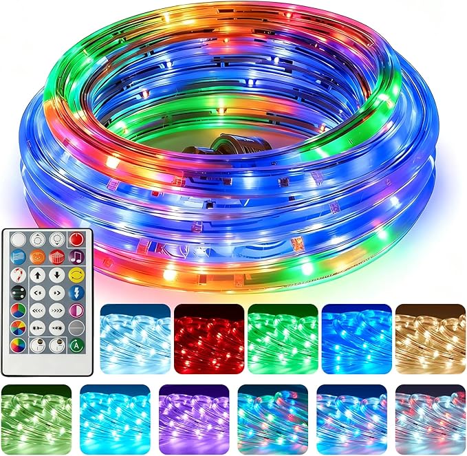 16.4ft Outdoor Smart Rope Lights, Waterproof Color Changing Christmas Lights with Remote, Connectable Design, Music Sync, Timer, Multiple Modes for Halloween, Party, Patio, Garden