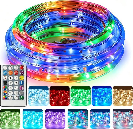 16.4ft Outdoor Smart Rope Lights, Waterproof Color Changing Christmas Lights with Remote, Connectable Design, Music Sync, Timer, Multiple Modes for Halloween, Party, Patio, Garden