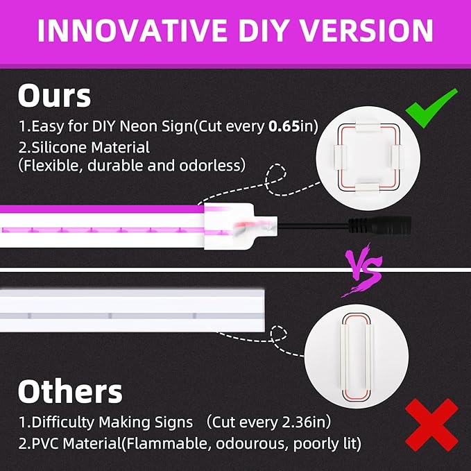 Lamomo LED Strip Lights, 32.8Ft Purple Neon Led Rope Lights, 0.65in/Cut DIY Flexible Silicone Waterproof 24V Led Light Strip for Bedroom,Indoor, Living Room, Kitchen（Power Adapter not Included）