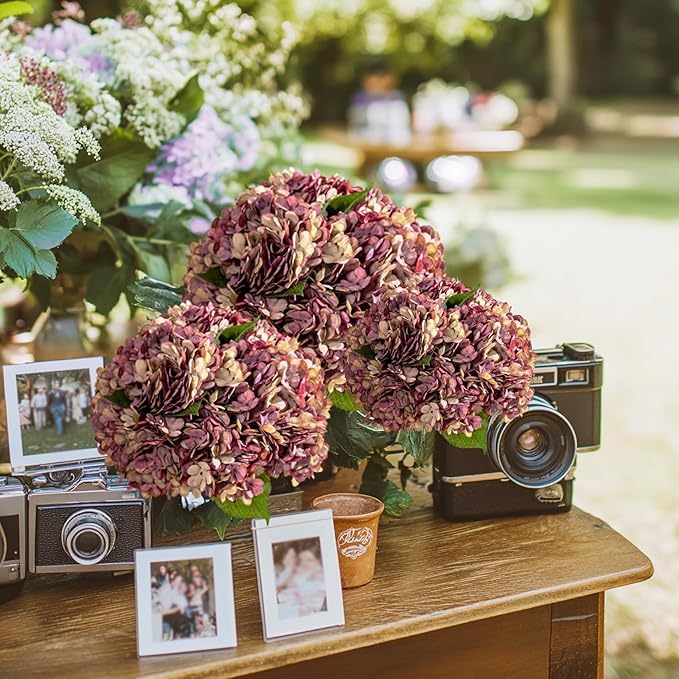10PCS Fake Hydrangea Artificial Flowers Hydrangea Bouquet for Home Wedding Bridal Bouquet Office Party Table Centerpiece DIY Floral Decor (Autumn Pink)