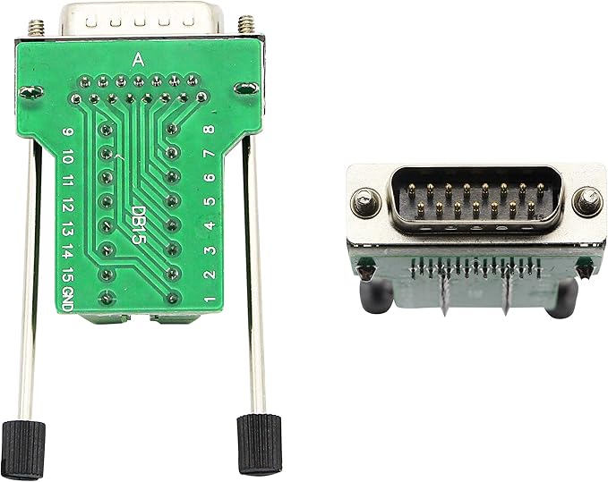 CERRXIAN DB15 Breakout Connector, DB15 D-SUB Male Solderless Serial to DB15 Screw Wiring Terminal Module Signal Breakout PCB Board with Plastic Case & Screws Long Bolt (Black) (MB)