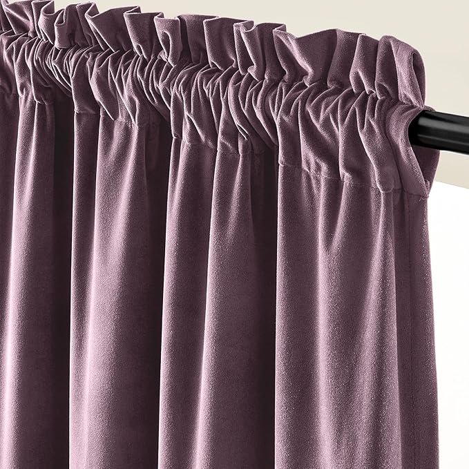 Lazzzy Velvet Blackout Curtains Thermal Insulated Room Window Drapes Super Soft Luxury Curtains for Living Room Bedroom Rod Pocket 2 Panels, Lavender Purple, 52" W x 96" L