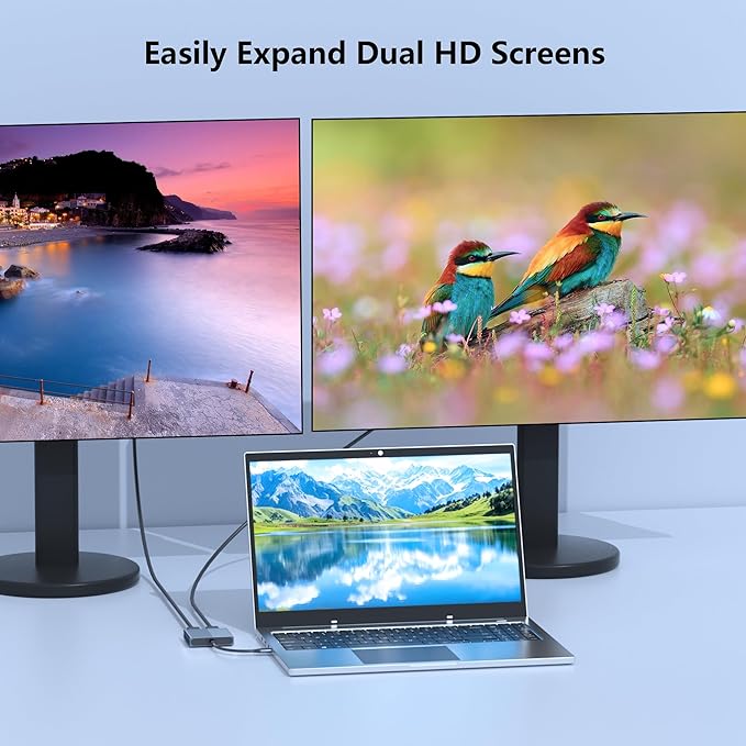 USB C to Dual Displayport Adapter for Mac/Dell/HP Laptop, 4K@60Hz Displayport Splitter 1 in 2 Out for Dual Monitors Extended Display, USB C to Display Port Cable, Dual Monitor Adapter, MST Hub