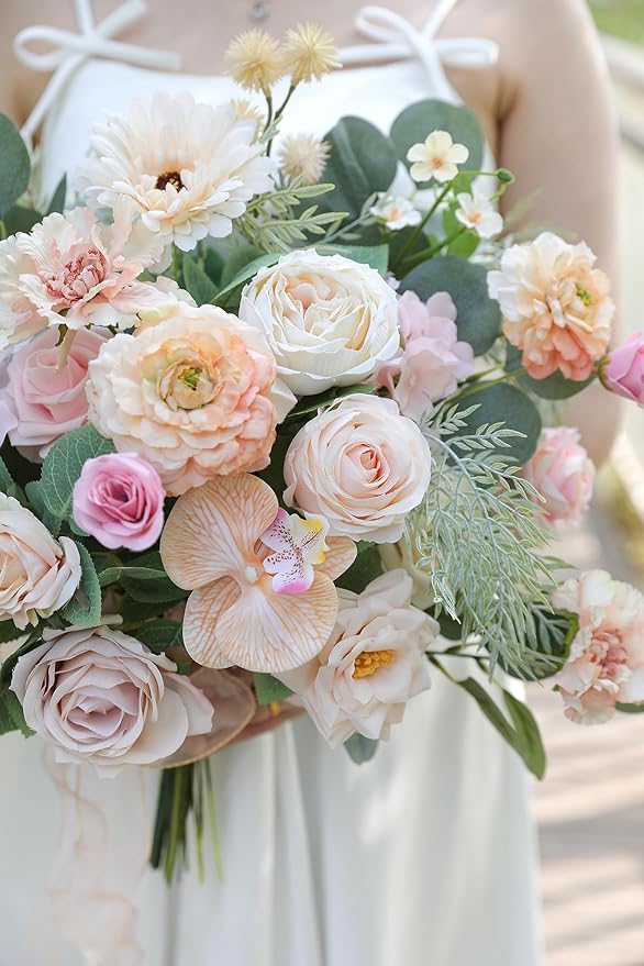 Artificial Flowers Combo for DIY Centerpieces Arrangements Wedding Bouquets Centerpieces Arrangements Party Baby Shower Home Decorations (Nude Champagne)