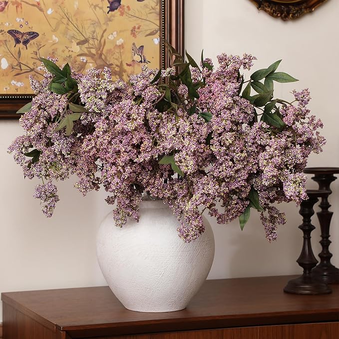 Zeyune 3 Pcs Fall Artificial Dusty Plum Stem Plum Sedum Berry Stem Autumn Faux Berry Picks Branches Faux Spray for Home Halloween Thanksgiving Farmhouse Mantel Harvest DIY Decorations (Purple)