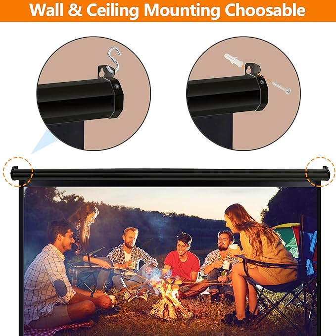 100 Inch Projection Screen Outdoor Indoor 16:10 HD Foldable Manual Pull Down Projector Screen for Movie Home Backyard Theater Cinema Office Video Game, Black