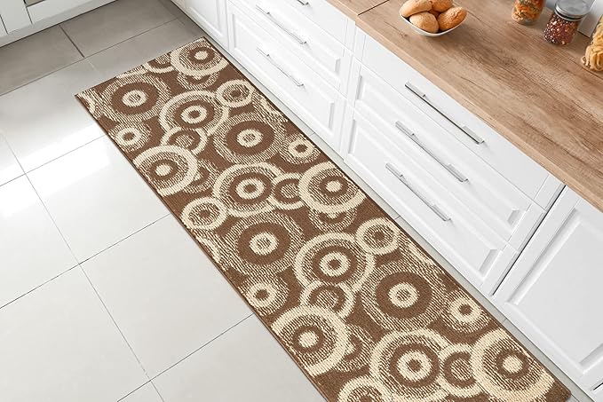 Custom Length Cut to Size Modern Farmhouse Carpet Runner Rug for Hallways, Non Slip Rubber Backed, 31 inch Wide X Customized Length, Geo Brown, 31 inch X 8 feet