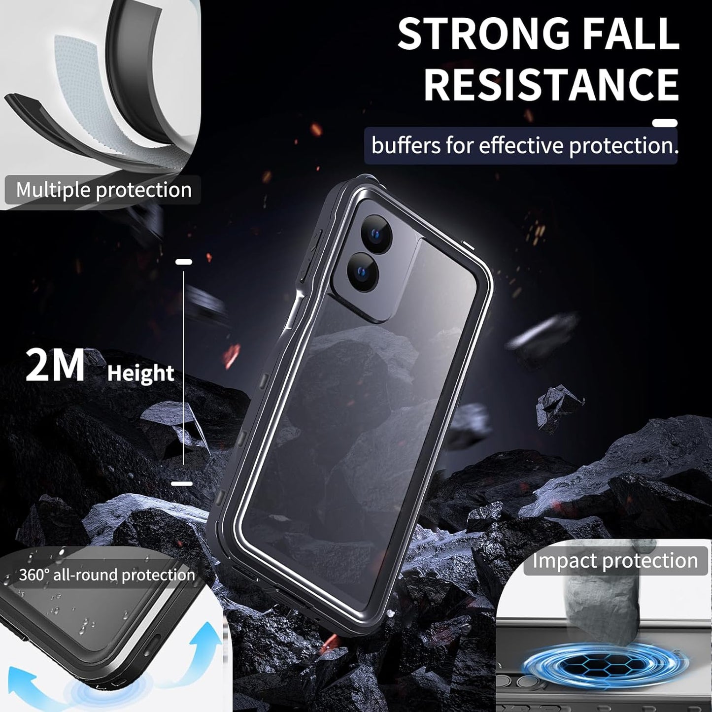 Motorola Moto G Play 2024 Waterproof Case, Full-Body Slim Shockproof TPU PC Hybrid Cover with Hand Strap
