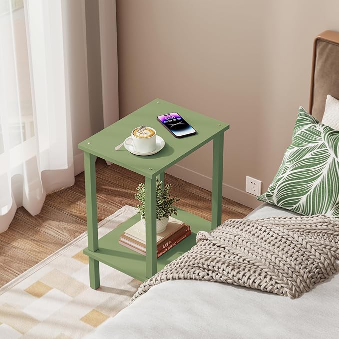 TUTOTAK End Table, Set of 2, Side Table, Nightstand, 2-Tier Storage Shelf, Sofa Table for Small Space, Living Room, Bed Room, Olive Green TB01BOG035