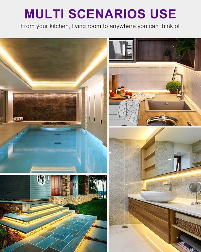 Outdoor LED Strip Lights Waterproof 3000K, 16.4ft IP67 High Density LED Tape Light, 600 LEDs/Reel, 252~300LM/ft, UL-Listed, 12V Dimmable Rope Lights for Home, Balcony, Roof, Backyard, Patio, Garden