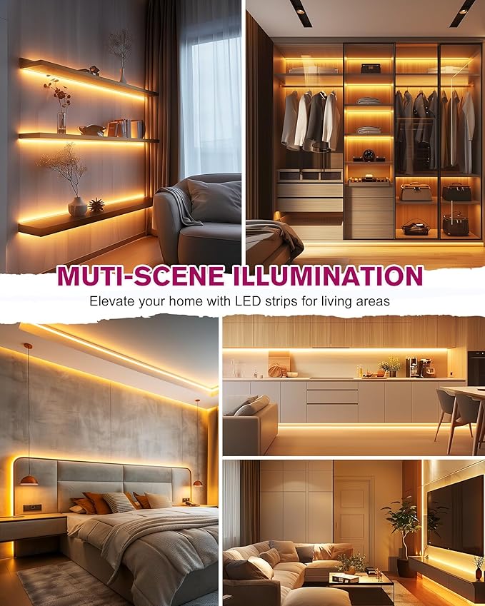 EMITEVER COB LED Strip Lights Kit Warm White with Remote & 24V Power Supply,16.4ft Dimmable Tape Light 2700K, High Density 2400LEDs, 300+LM/FT, CRI90+, Suitable for Bedroom Kitchen Cabinet Lighting