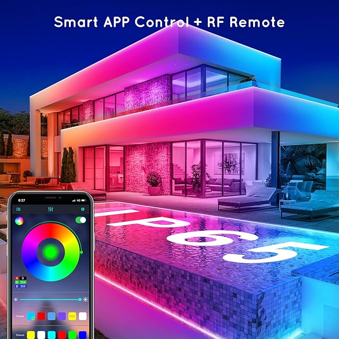 FBZ 300Ft Outdoor Waterproof LED Strip Lights,Music Sync RGB IP65 Led Lights with App Control and Remote,Color Changing Waterproof Led Rope Lights for Outdoor,Balcony,Roof,Garden,Stairs Party (300FT)