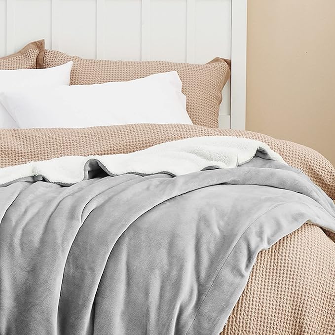 Bedsure GentleSoft Sherpa Fleece Throw Blanket Twin Size for Couch - Thick and Warm Throw for Women and Men, Soft Fuzzy Plush Twin Blanket for Winter, Light Grey, 60x80 Inches