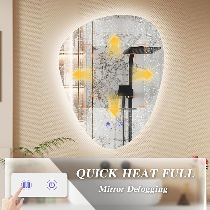 QDSSDECO Irregular LED Bathroom Mirror with Lights,Asymmetrical Led Bathroom Vanity Mirror for Wall with Front and Backlit, Anti Fog, 3 Colors and Dimmable Light, 22" x 28"