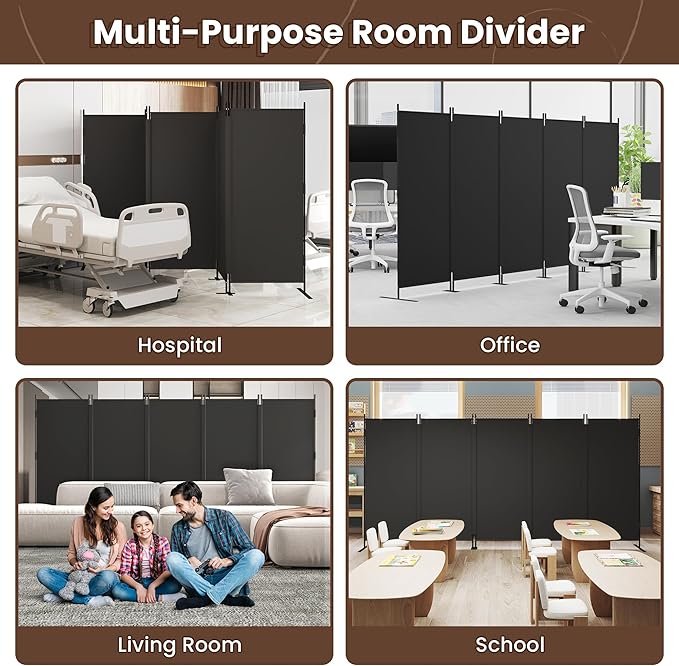 JAXPETY Room Divider 5 Panel Privacy Screen Wall Dividers for Room Separation Flexible Partition Folding Portable Room Partition for Office 145" W x 73" H, Black