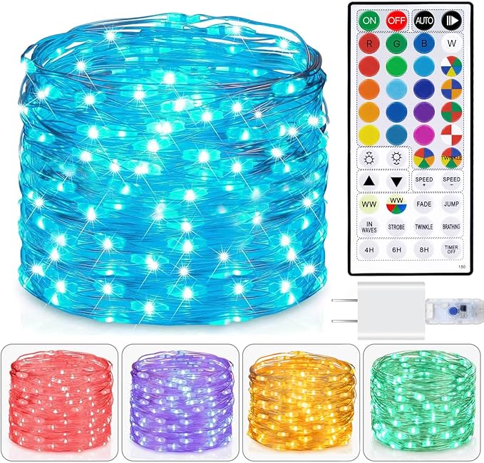 Fairy Lights USB Plug in 33ft 100LEDs with Remote, Warm White 20 Color Changing Light Twinkle Firefly String Lights for Bedroom Party Wedding Christmas Tapestry, Multicolor Colors (USB&Plug)