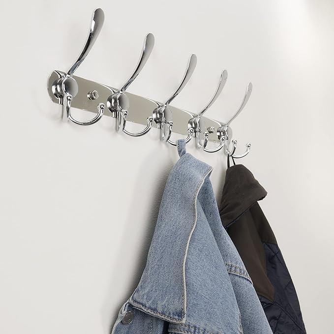 GlazieVault Coat Rack Wall Mount - Stainless Steel Coat Hooks (2 Pack) - Heavy Duty Wall Hooks for Clothes & Accessories