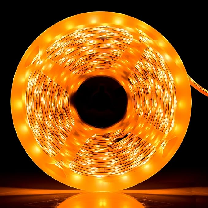 iNextStation 12V LED Light Strip IP65 Waterproof Yellow LED Strip Lights 16.4ft/5m Cuttable 300 SMD 2835 LED Tape Flexible Led Lights for Bedroom Outdoor Indoor Decor (Power Adapter not Included)