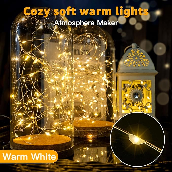20 Pack Fairy Lights Battery Operated 7ft 20 LED Mini String Lights Twinkle Lights Silver Wire Firefly Starry Lights for Mason Jars Wedding Party Christmas Centerpiece Table Decorations, Warm White