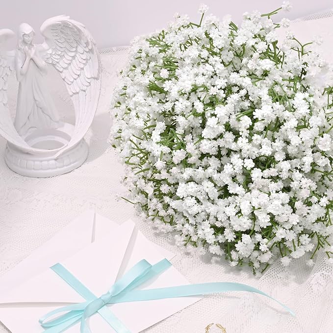 100 Pcs Babys Breath Artificial Flowers, Baby Breath Flowers Artificial Bulk, Real Touch White Fake Flowers, Faux Babies Breath Gypsophila for Wedding Home Decor Floral Arrangement